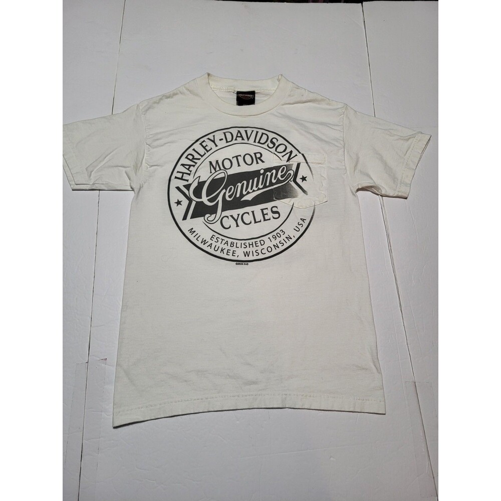 (#L7) Harley Davidson Eagle Bulldog Smithfield NC Men's Small White Short Sleeve